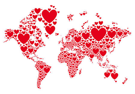 Love, world map with red hearts, vector backgroundのイラスト素材