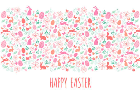 Happy Easter banner with seamless pattern, vectorのイラスト素材