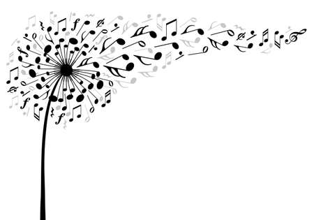 music dandelion flower with flying musical notes, vector illustration music dandelion flower with flying musical notes, vector illustration