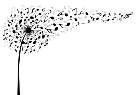 music dandelion flower with flying musical notes, vector illustration