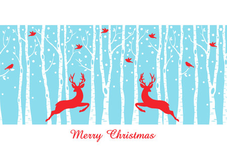 Reindeers in birch tree forest, seamless vector pattern, Christmas cardのイラスト素材