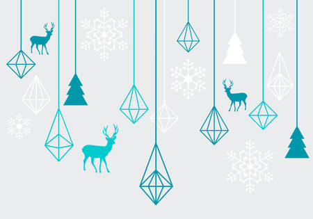 Abstract geometric Christmas ornaments with reindeer, vector design elementsのイラスト素材