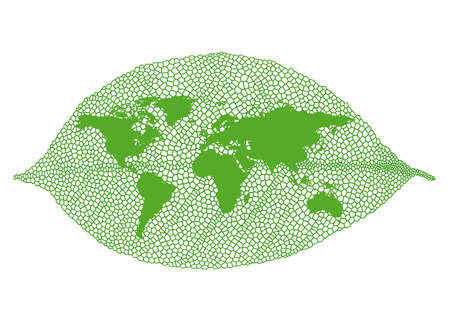 World map on green vein leaf, vector illustrationのイラスト素材