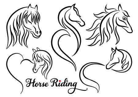 Horse riding, horse heads, set of icon design elementsのイラスト素材