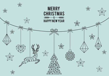 Geometric Christmas card, simple, modern, set of vector design elementsのイラスト素材