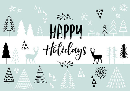 Christmas card with hand-drawn design elements, vector background