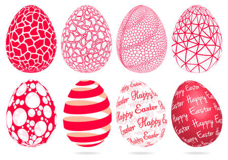 3D Easter eggs with abstract geometric pattern, set of vector graphic design elementsのイラスト素材