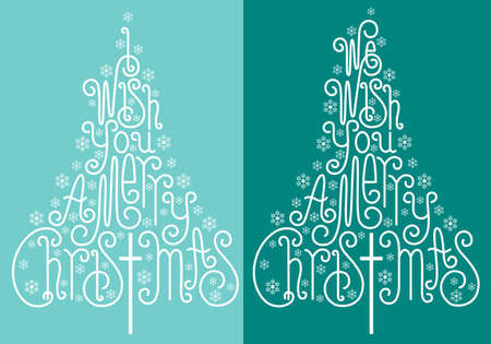 Hand-drawn Christmas trees with handwritten letters, vector illustration for Christmas cardsのイラスト素材