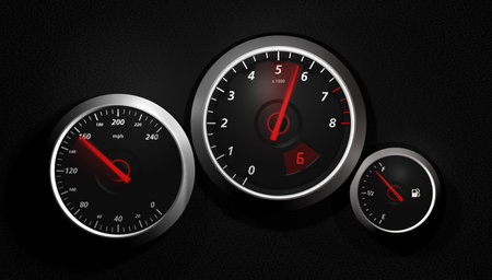 Speedo. A sports car instrument panel showing speed.