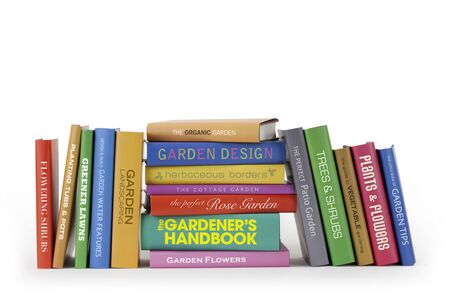 A row of Gardening Books with fictional titlesの写真素材