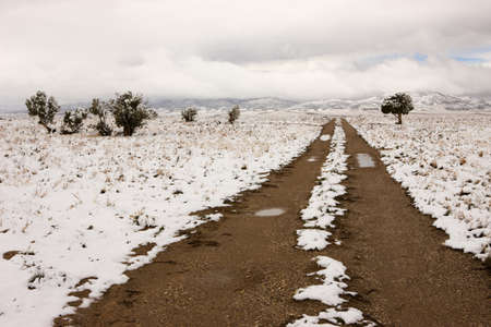 Snowy Road in Northeastern Nevadaの写真素材