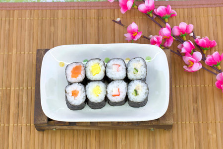 Scene of tasty Japanese seafood sushi set