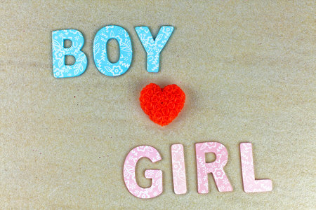 boy loves girl words with cream background. valentine themeの写真素材