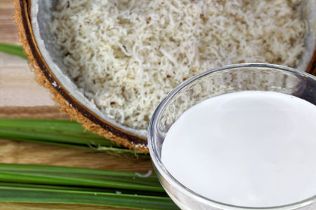 close up of a coconut on a wooden background
