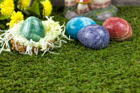 close-up of colorful marble easter eggs for celebration