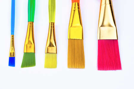 Close up of artist paint brushes on white backgroundの写真素材