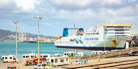 View of port of Wellington, New Zealand. Taken from Wellington Urban Motorway, New Zealand on December 4, 2019のeditorial素材