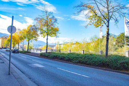 View of a street in the city centre. Taken in Innsbruck, Austria on October 15 2016のeditorial素材