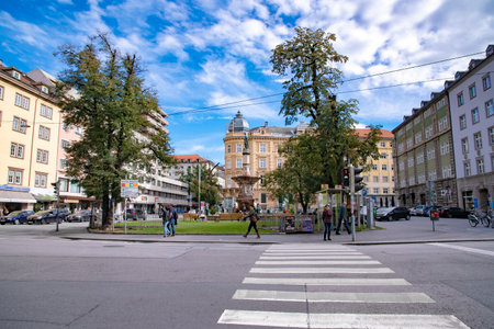 View of a street in the city centre. Taken in Innsbruck, Austria on October 15 2016のeditorial素材