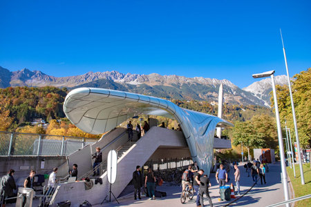 View of Hungerburgbahn, hybrid funicular railway Loewenhaus station designed by Zaha Hadid in...