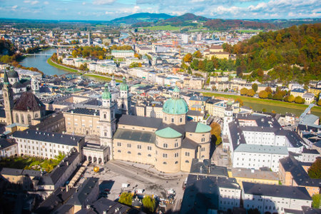 View of Salzburg old town taken from Hohensalzburg Fortress. Taken in Salzburg, Austria, October 20, 2016のeditorial素材