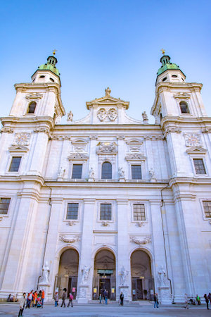 Salzburg Cathedral or Salzburger Dom which is the 17-th century baroque roman catholic church in Salzburg, Austria. Taken in Salzburg, Austria, October 20, 2016のeditorial素材