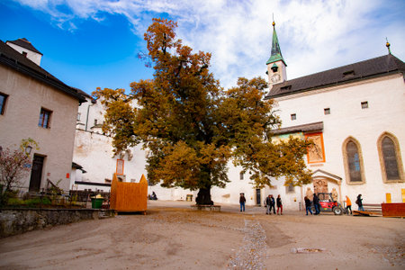 St Georgs Kirche in Festung Hohensalzburg fotress courtyard. Taken in Salzburg, Austria, October 20, 2016のeditorial素材
