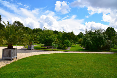 Beautiful public park in Botanic Garden in Kiel town consists numerous trees and plants. Taken in, Kiel. Germany on July 13, 2016のeditorial素材