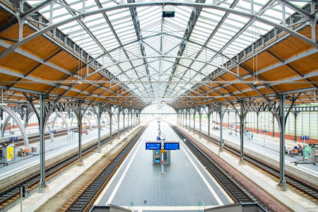 A view inside the Lubeck main railway station. Taken in Lubeck, Germany on July 16, 2016のeditorial素材