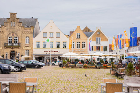 Buildings near to Friedrichstadt town square in Schleswig-Holstein, Germany on July 18, 2016のeditorial素材