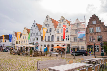 Buildings near to Friedrichstadt town square in Schleswig-Holstein, Germany on July 18, 2016のeditorial素材