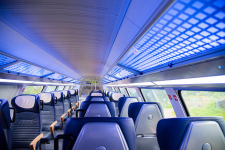 First class passenger coach of Regio Deutsche Bahn train. The Deutsche Bahn AG is a German railway company. Taken in Kiel, Germany on July 19, 2016のeditorial素材