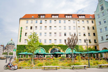 Nikolaikirchplatz is the wonderful and beautiful square that surrounds the magnificent St Nicholas Church which is one of the oldest churches in Berlin. Taken in Berlin, Germany on July 21, 2016のeditorial素材