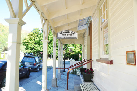 Old wooden post office and telegraph in Arrowtown. Arrowtown is a historic gold mining town in the...