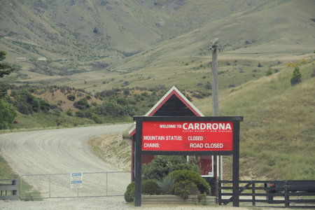 Cardrona Alpine Resort signboard. Cardrona Alpine Resort is an alpine resort in New Zealand's South Island. Taken in Cardrona, New Zealand on Dec 5, 2010のeditorial素材