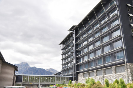 Building of Mount Cook Hermitage Hotel in Mount Cook, New Zealand on Dec 12, 2010.のeditorial素材