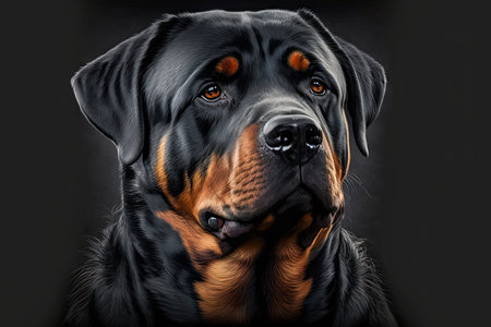 Portrait of a purebred rottweiler dog. Studio shot.の素材