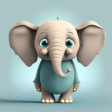 Cute cartoon elephant on blue background - 3D render illustration.の素材