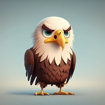Eagle with big eyes on a blue background. 3d renderingの素材