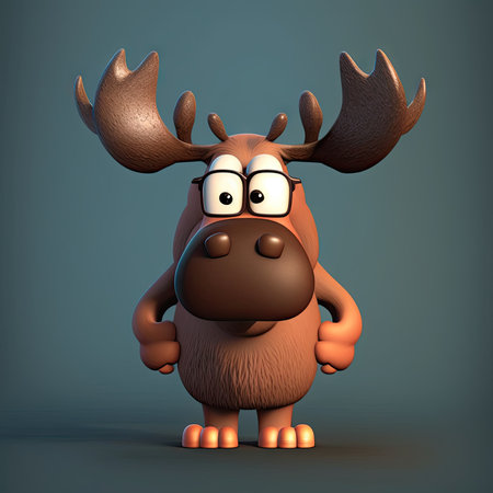 Cute cartoon elk with big antlers. 3D renderingの素材
