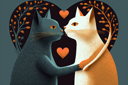 Two cats in love. Valentines day card. Vector illustration.の素材