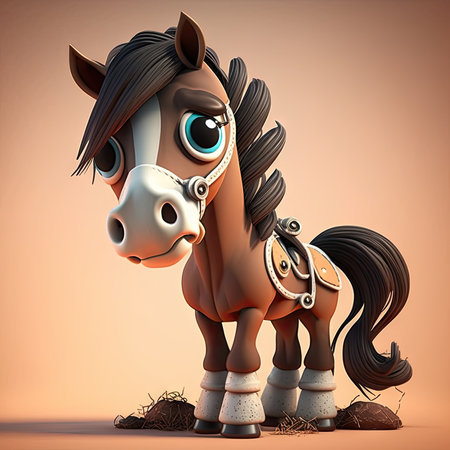 Horse with big eyes and long mane, 3d renderingの素材