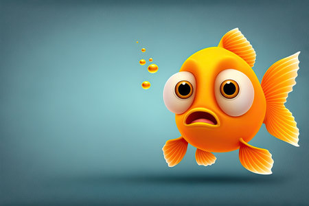 Angry yellow fish on a blue background. 3d rendering.の素材