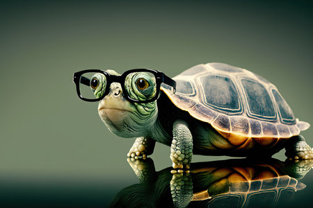 tortoise with glasses on a dark background. Toned.の素材