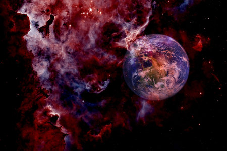 Earth and galaxy. Awesome science fiction wallpaper.