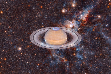 Planet Saturn. Solar system. Cosmos art.の写真素材
