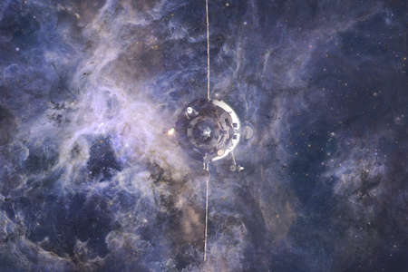 Spacecraft launch into space. Cosmos art.の写真素材