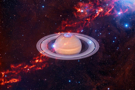 Planet Saturn. Solar system. Cosmos art.