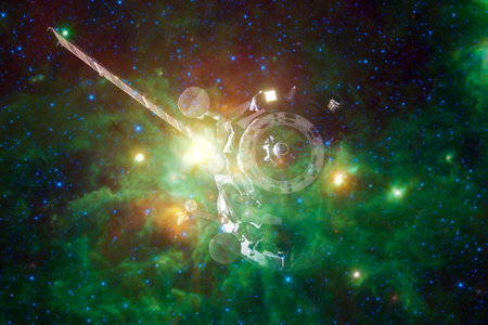 Spacecraft launch into space. Cosmos art.