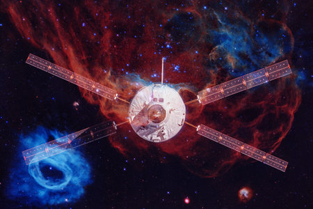 Spacecraft launch into space. Cosmos art.